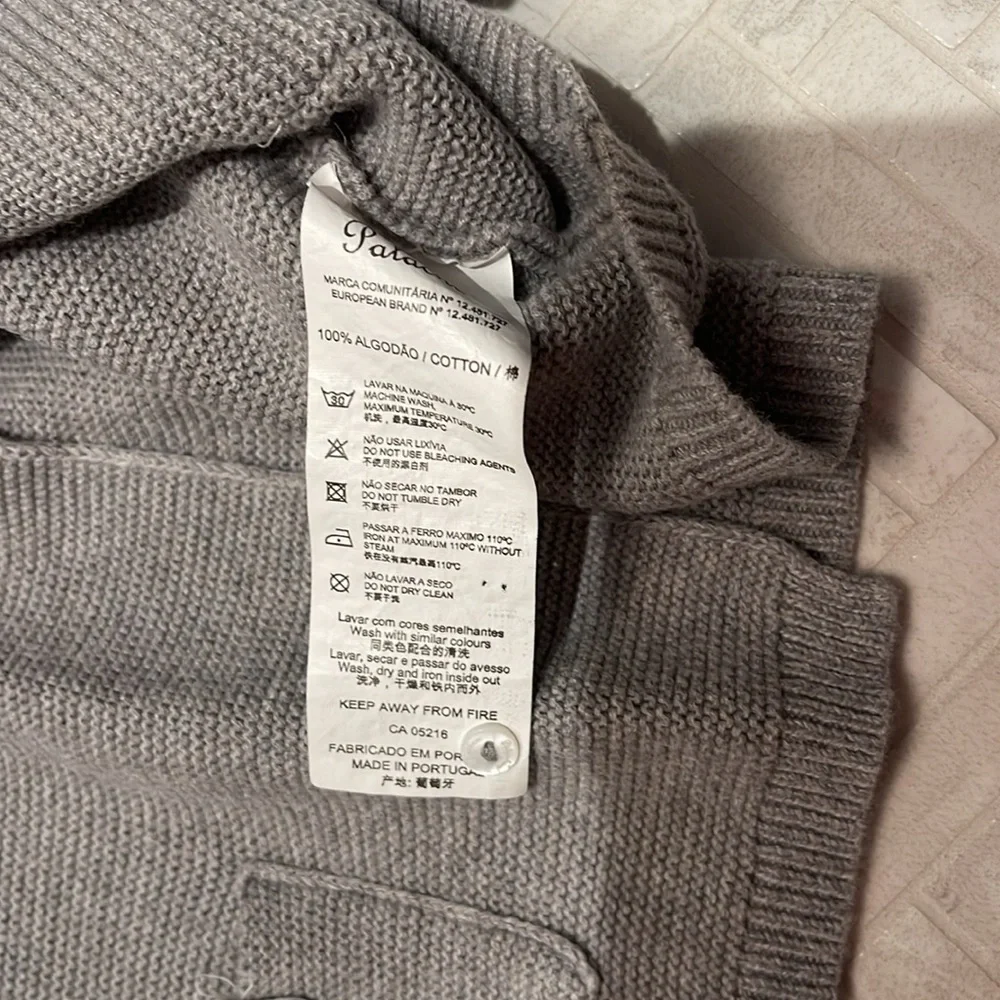 Patachou Gray Knit double button sweater with plaid detailing, 18mo